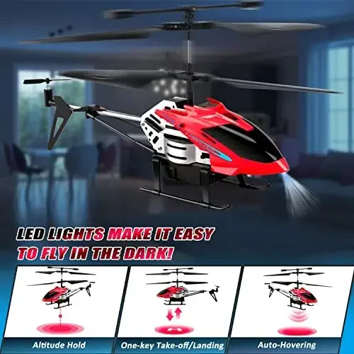 Dolanus RC Helicopters - Remote Control Helicopter Toys: One Key Take-Off/Landing, Automatic Altitude Hold, LED Light & 3.5 Channel Gyro Stabilizer, Flying Toys - Gift for Boys/Girls Kids Adults, Red - 3