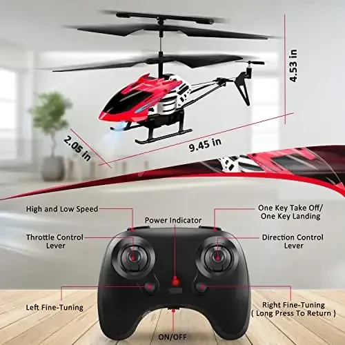 Dolanus RC Helicopters - Remote Control Helicopter Toys: One Key Take-Off/Landing, Automatic Altitude Hold, LED Light & 3.5 Channel Gyro Stabilizer, Flying Toys - Gift for Boys/Girls Kids Adults, Red - 5