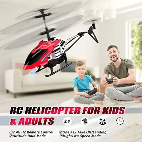 Dolanus RC Helicopters - Remote Control Helicopter Toys: One Key Take-Off/Landing, Automatic Altitude Hold, LED Light & 3.5 Channel Gyro Stabilizer, Flying Toys - Gift for Boys/Girls Kids Adults, Red - DOLANUS (1)