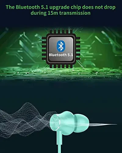 Долговечные Bluetooth-наушники с шейным ремешком, 120 часов воспроизведения, спортивные водонепроницаемые наушники в светло-зеленом цвете, с микрофоном для бега и беспроводным подключением Bluetooth - 5