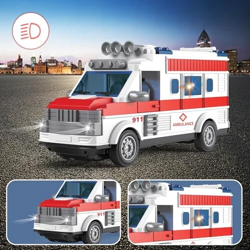 Dollox 1/30 Remote Control Ambulance, 2.4G RC Play Car Toy 4 Channel Electric Ambulance Vehicles Emergency Rescue Cars with Lights, Opening Door, Gifts for Kids Boys Girls Age 3 4 5 6 7 - 3