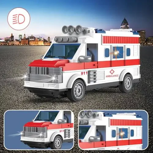 Dollox 1/30 Remote Control Ambulance, 2.4G RC Play Car Toy 4 Channel Electric Ambulance Vehicles Emergency Rescue Cars with Lights, Opening Door, Gifts for Kids Boys Girls Age 3 4 5 6 7 - 3