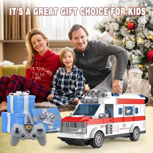 Dollox 1/30 Remote Control Ambulance, 2.4G RC Play Car Toy 4 Channel Electric Ambulance Vehicles Emergency Rescue Cars with Lights, Opening Door, Gifts for Kids Boys Girls Age 3 4 5 6 7 - 6