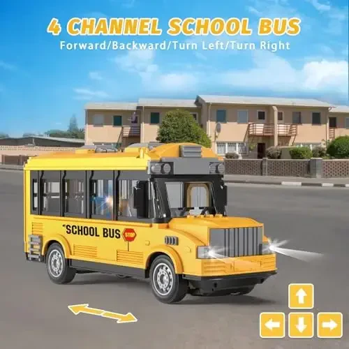 Dollox 1/30 RC School Bus, 2.4G Remote Control School Car 4 Channel City Classic Bus Toy Electronic Vehicles Opening Door for Toddlers with Lights (School Bus) - 2