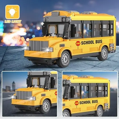 Dollox 1/30 RC School Bus, 2.4G Remote Control School Car 4 Channel City Classic Bus Toy Electronic Vehicles Opening Door for Toddlers with Lights (School Bus) - 3
