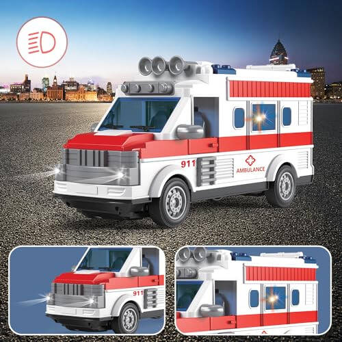 Dollox 1/30 Remote Control Ambulance, 2.4G RC Play Ambulance Car Toy 4 Channel Electric Ambulance Vehicles Emergency Rescue Cars with Lights, Opening Door, Gifts for Kids Boys Girls Age 3 4 5 6 7 - 3