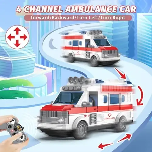 Dollox 1/30 Remote Control Ambulance, 2.4G RC Play Ambulance Car Toy 4 Channel Electric Ambulance Vehicles Emergency Rescue Cars with Lights, Opening Door, Gifts for Kids Boys Girls Age 3 4 5 6 7 - DOLLOX (1)