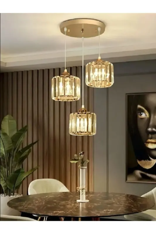 Dolunay 3'lü GOLD Y-12 Kristal - Gold - İSTANBUL AVIZE