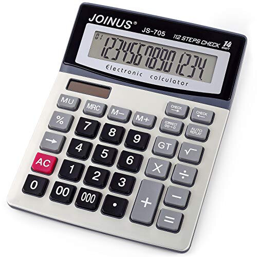 Large 14-Digit LCD Display Desktop Calculator with Check & Correct Function, Solar Battery Dual Power Calculator, Large Computer Keys Electronics Calculator for Office School Calculating (1) - Sesyomr