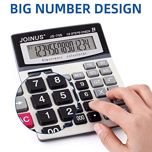 Dolymi Large 14-Digit LCD Display Desktop Calculator with Check & Correct Function, Solar Battery Dual Power Calculator, Large Computer Keys Electronics Calculator for Office School Calculating - 4