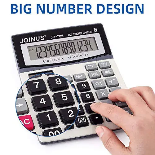 Dolymi Large 14-Digit LCD Display Desktop Calculator with Check & Correct Function, Solar Battery Dual Power Calculator, Large Computer Keys Electronics Calculator for Office School Calculating - 4