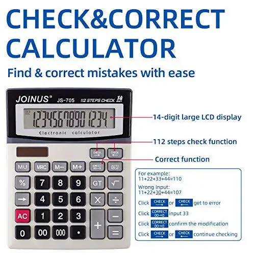 Dolymi Large 14-Digit LCD Display Desktop Calculator with Check & Correct Function, Solar Battery Dual Power Calculator, Large Computer Keys Electronics Calculator for Office School Calculating - 6