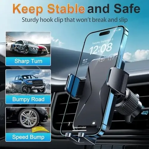 DOLYOFG Avtomobil telefon ushlagichi Vent [Qalin g'iloflar uchun mos] Avtomobil havo ventilyatsiyasi uchun telefon o'rnatgichi 360° Aylanadigan qo'lsiz mobil telefon ushlagichi barcha iPhone Android smartfonlari uchun avtomobil beshigi - 4