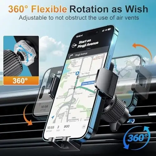 DOLYOFG Avtomobil telefon ushlagichi Vent [Qalin g'iloflar uchun mos] Avtomobil havo ventilyatsiyasi uchun telefon o'rnatgichi 360° Aylanadigan qo'lsiz mobil telefon ushlagichi barcha iPhone Android smartfonlari uchun avtomobil beshigi - 5