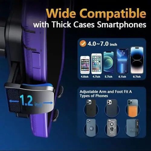 DOLYOFG Avtomobil telefon ushlagichi Vent [Qalin g'iloflar uchun mos] Avtomobil havo ventilyatsiyasi uchun telefon o'rnatgichi 360° Aylanadigan qo'lsiz mobil telefon ushlagichi barcha iPhone Android smartfonlari uchun avtomobil beshigi - 6