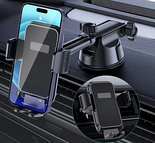 DOLYOFG Car Phone Holder Mount, [Military-Grade Suction & Super Sturdy Base] 3 in 1 Universal Phone Mount for Car Dashboard Windshield Air Vent Hands Free Car Mount for iPhone Android Smartphone - 1