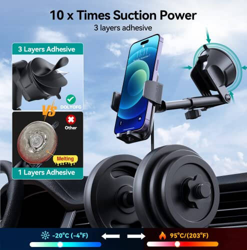 DOLYOFG Car Phone Holder Mount, [Military-Grade Suction & Super Sturdy Base] 3 in 1 Universal Phone Mount for Car Dashboard Windshield Air Vent Hands Free Car Mount for iPhone Android Smartphone - 4