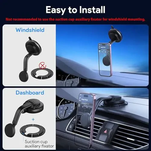DOLYOFG Magnetic Phone Holder for Car, [ Powerful Magnets & Military-Grade Suction] Car Phone Holder Mount Dashboard Windshield Cell Phone Holder Phone Stand for Car iPhone Android Automobile Cradle - 3