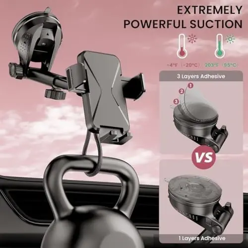 DOLYOFG Universal Car Phone Mount Holder [3-in-1 Suction Cup] for Dashboard Windshield Air Vent, Military-Grade Adhesive Phone Car Mount, One Hand Release for iPhone Samsung Android Smartphones - 6