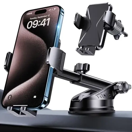 DOLYOFG Universal Car Phone Mount Holder [3-in-1 Suction Cup] for Dashboard Windshield Air Vent, Military-Grade Adhesive Phone Car Mount, One Hand Release for iPhone Samsung Android Smartphones - 1