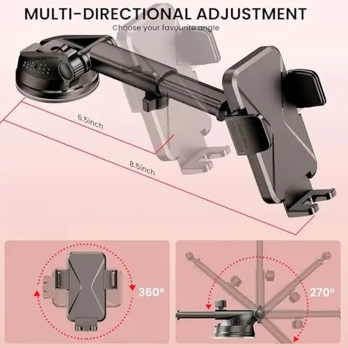 DOLYOFG Universal Car Phone Mount Holder [3-in-1 Suction Cup] for Dashboard Windshield Air Vent, Military-Grade Adhesive Phone Car Mount, One Hand Release for iPhone Samsung Android Smartphones - 3