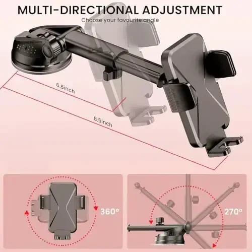 DOLYOFG Universal Car Phone Mount Holder [3-in-1 Suction Cup] for Dashboard Windshield Air Vent, Military-Grade Adhesive Phone Car Mount, One Hand Release for iPhone Samsung Android Smartphones - 3