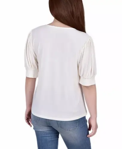 Women's Short Balloon Sleeve Top with Hardware - Pristine - NY COLLECTION (1)