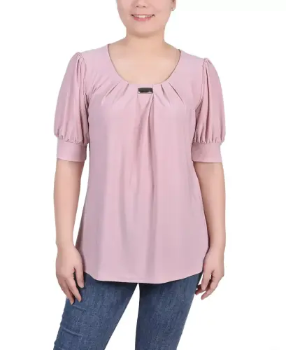 Women's Short Balloon Sleeve Top with Hardware 