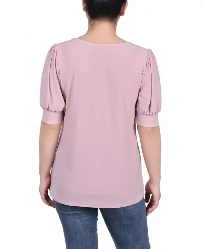 Women's Short Balloon Sleeve Top with Hardware - Mellow Rose - NY COLLECTION (1)