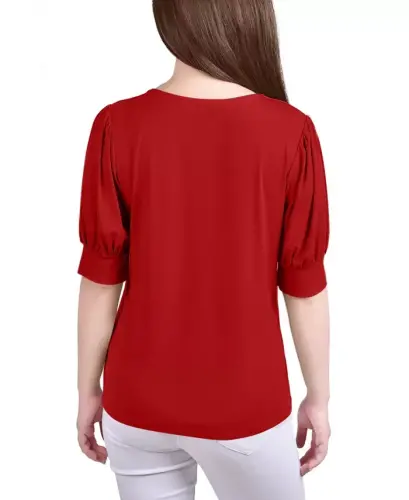 Women's Short Balloon Sleeve Top with Hardware - Lava - NY COLLECTION (1)