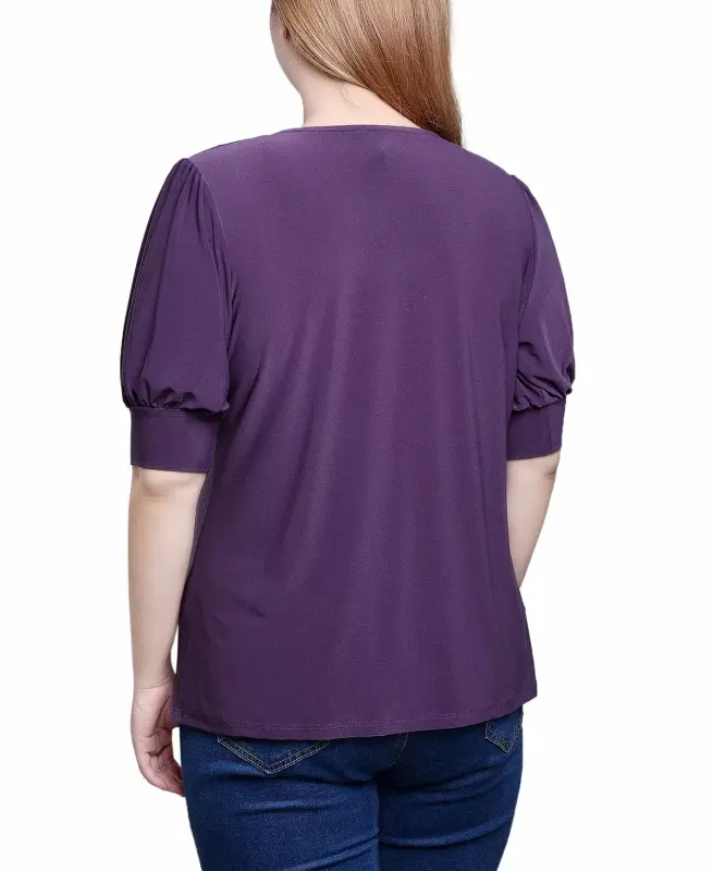 Women's Short Balloon Sleeve Top with Hardware - Nightshade - 2