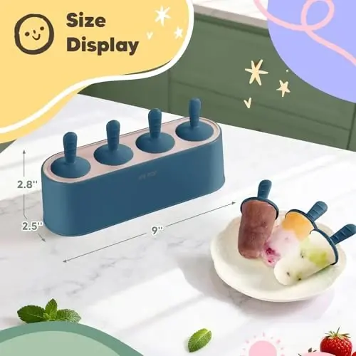 Popsicle Mold Set 4 Pieces Homemade Silicone Popsicle Maker Easy Release Ice Cream Molds Reusable DIY Pop Molds (Blue, IcyClassic Pops) - 5
