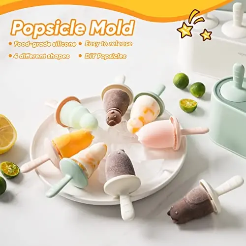 Popsicle Mold Set 4 Pieces Homemade Silicone Popsicle Maker Easy Release Ice Cream Molds Reusable DIY Pop Molds (Blue, WinterWonder Pops) - 2