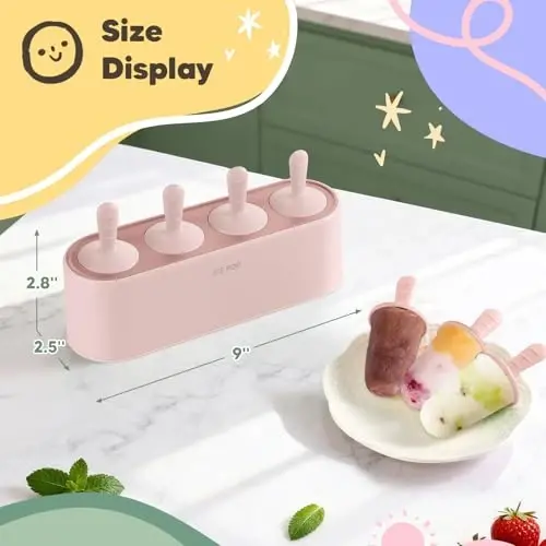 Popsicle Mold Set 4 Pieces Homemade Silicone Popsicle Maker Easy Release Ice Cream Molds Reusable DIY Pop Molds (Pink, IcyClassic Pops) - 5