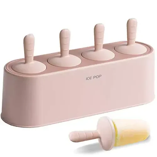 Popsicle Mold Set 4 Pieces Homemade Silicone Popsicle Maker Easy Release Ice Cream Molds Reusable DIY Pop Molds (Pink, IcyClassic Pops) - WYOK