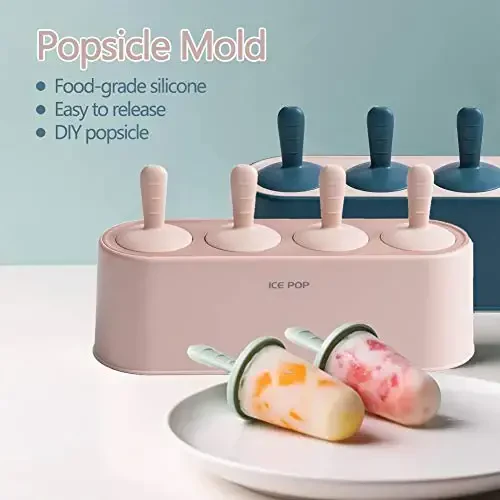 Popsicle Mold Set 4 Pieces Homemade Silicone Popsicle Maker Easy Release Ice Cream Molds Reusable DIY Pop Molds (Pink, IcyClassic Pops) - WYOK (1)