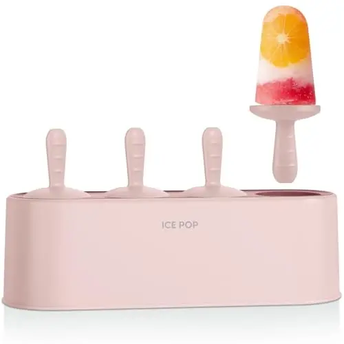 Popsicle Mold Set 4 Pieces Homemade Silicone Popsicle Maker Easy Release Ice Cream Molds Reusable DIY Pop Molds (Pink, IcyClassic Pops) 