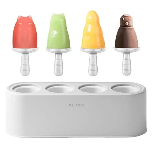 Popsicle Mold Set 4 Pieces Homemade Silicone Popsicle Maker Easy Release Ice Cream Molds Reusable DIY Pop Molds (White, WinterWonder Pops) - 1