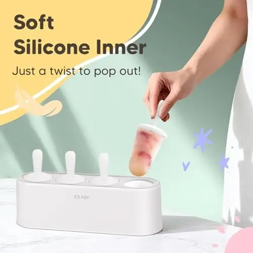 Popsicle Mold Set 4 Pieces Homemade Silicone Popsicle Maker Easy Release Ice Cream Molds Reusable DIY Pop Molds (White, IcyClassic Pops) - 2