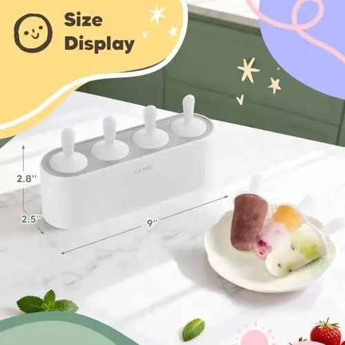 Popsicle Mold Set 4 Pieces Homemade Silicone Popsicle Maker Easy Release Ice Cream Molds Reusable DIY Pop Molds (White, IcyClassic Pops) - 5