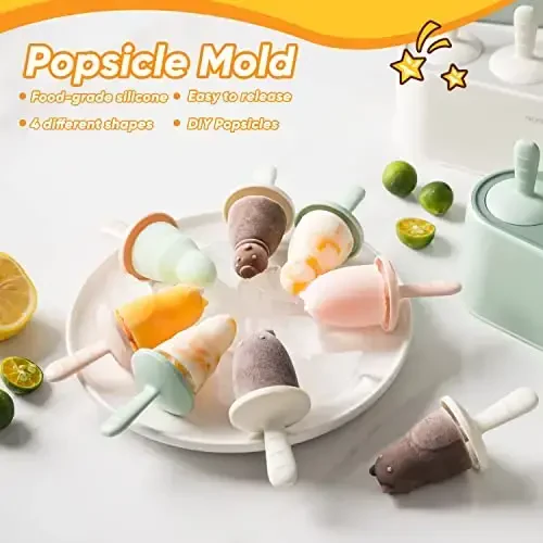 Popsicle Mold Set 4 Pieces Homemade Silicone Popsicle Maker Easy Release Ice Cream Molds Reusable DIY Pop Molds (Pink, WinterWonder Pops) - WYOK (1)