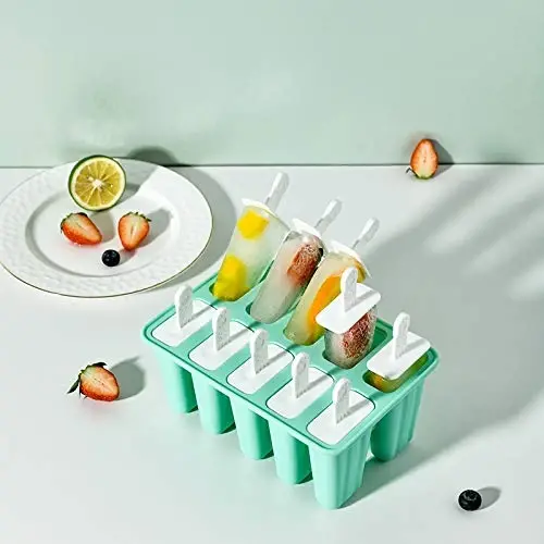 Popsicle Molds 10 Pieces Silicone Ice Pop Molds Popsicle Mold Reusable Easy Release Ice Pop Maker(10 Cavities-Green) - 5