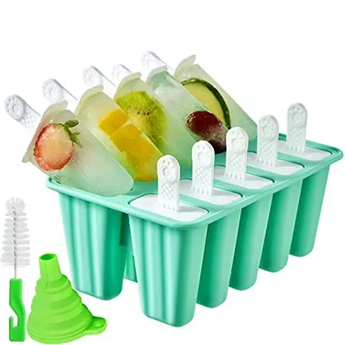 Popsicle Molds 10 Pieces Silicone Ice Pop Molds Popsicle Mold Reusable Easy Release Ice Pop Maker(10 Cavities-Green) - 1