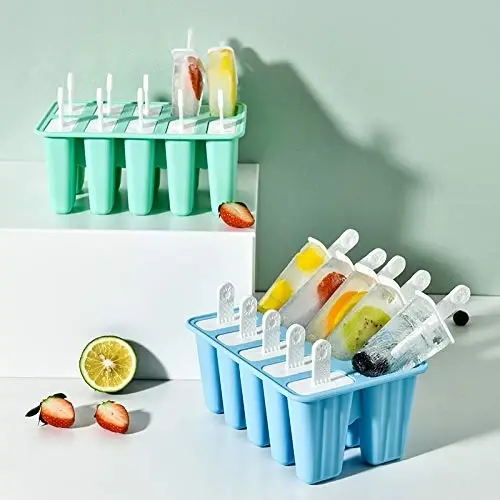 Popsicle Molds 10 Pieces Silicone Ice Pop Molds Popsicle Mold Reusable Easy Release Ice Pop Maker(10 Cavities-Green) - 6