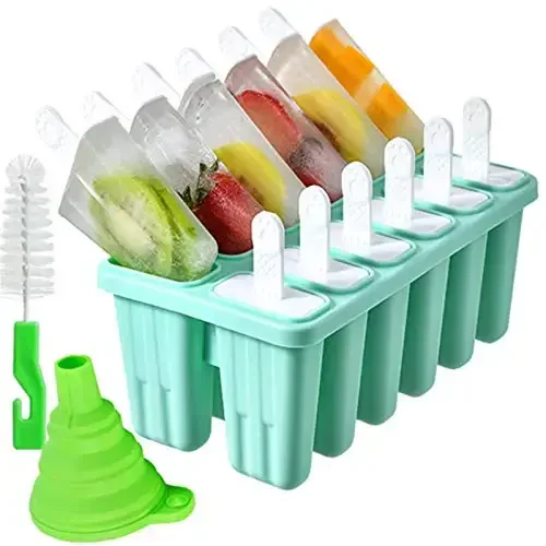 Popsicle Molds 12 Pieces Silicone Ice Pop Molds Popsicle Mold Reusable Easy Release Ice Pop Maker (12 Cavities-Green) 