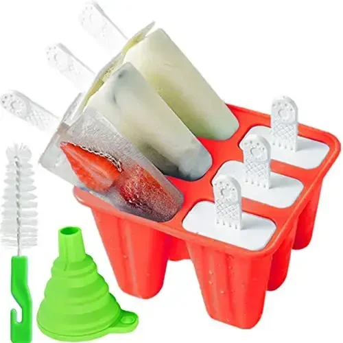 Popsicle Molds ，6 Pieces Silicone Ice Pop Models Popsicle Models Reusable Easy Release Ice Pop Maker (Red) 