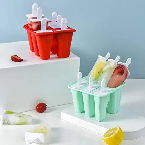Popsicle Molds ，6 Pieces Silicone Ice Pop Models Popsicle Models Reusable Easy Release Ice Pop Maker (Red) - 4