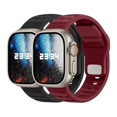DONEGANI UC2 Apple Watch Kordonları Kadın Erkek Se Ultra 2 40mm 44mm 46mm 42mm 45mm 41mm 38mm 49mm Seri 10 9 8 7 6 5 4 3 iWatch Spor Kayışı Silikon Siyah_Bordo Kırmızı - DONEGANI