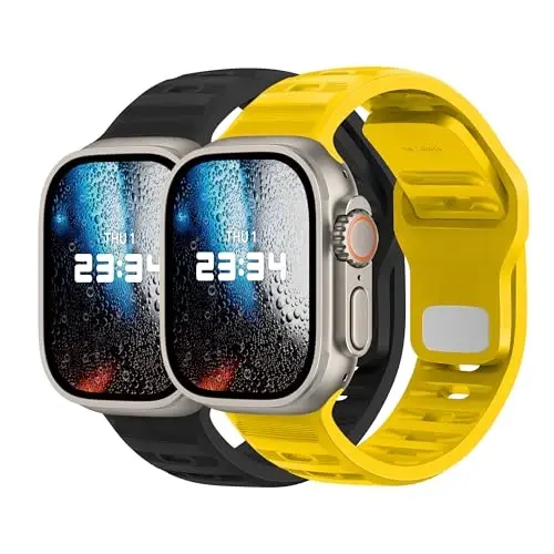 DONEGANI UC2 Band for Apple Watch Bands Women Men Se Ultra 2 40mm 44mm 46mm 42mm 45mm 41mm 38mm 49mm Series 11 10 9 8 7 6 5 4 3 iWatch Sport Strap Silicone Black_Lemon Yellow - 1