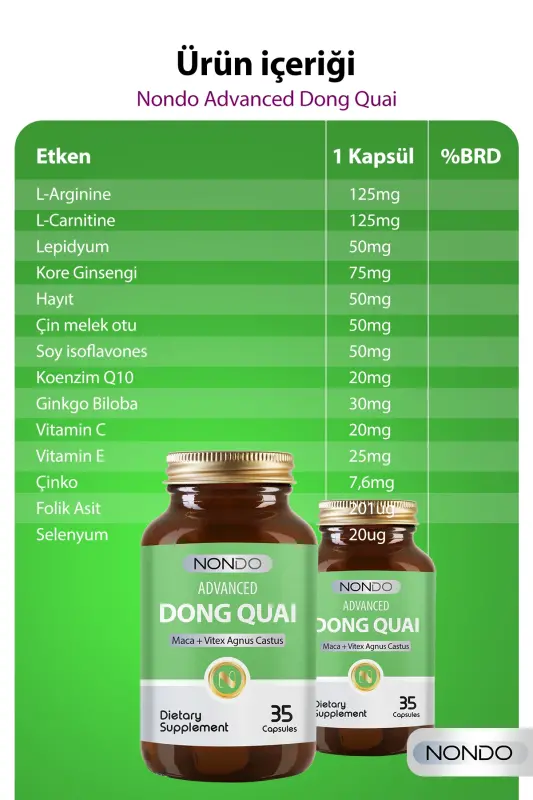 Dong Quai 35 Capsules (MACA PANAX GINSENG, VITEX AGNUS CASTUS, GINKGO BILOBA, L-ARGININE, SELENIUM) - 2